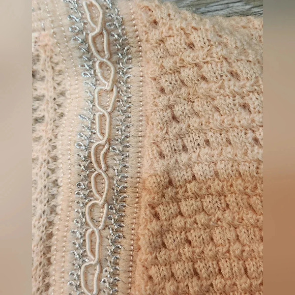 Bams vintage virgin wool light pink cardigan with embroidered trim and pockets - Picture 8 of 11